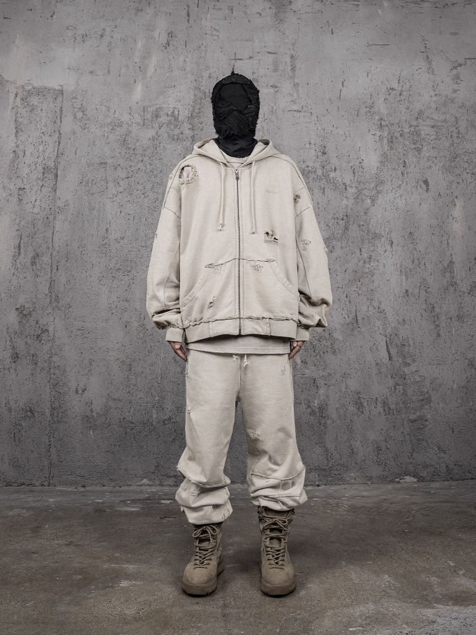 UNDERWATER Wasteland Distressed Zip Up Hoodie