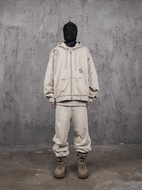 UNDERWATER Wasteland Distressed Zip Up Hoodie