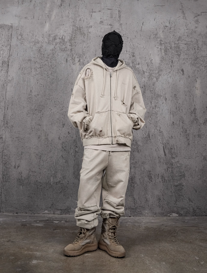 UNDERWATER Wasteland Distressed Zip Up Hoodie