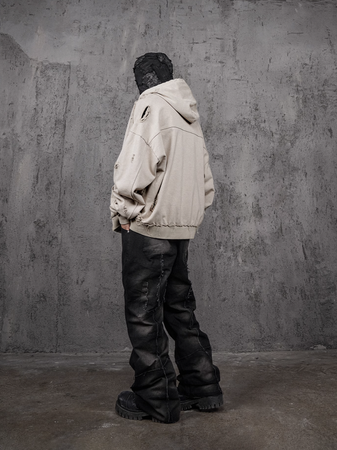 UNDERWATER Wasteland Distressed Zip Up Hoodie