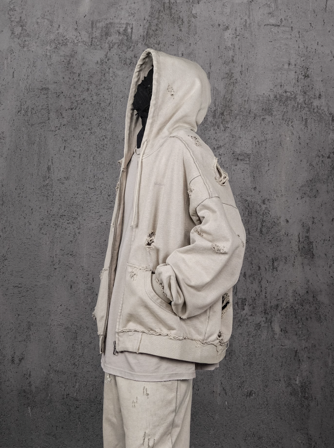 UNDERWATER Wasteland Distressed Zip Up Hoodie