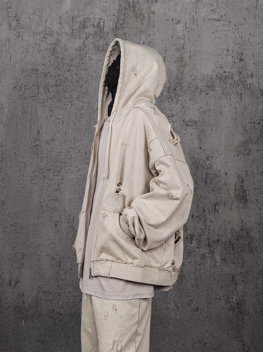 UNDERWATER Wasteland Distressed Zip Up Hoodie