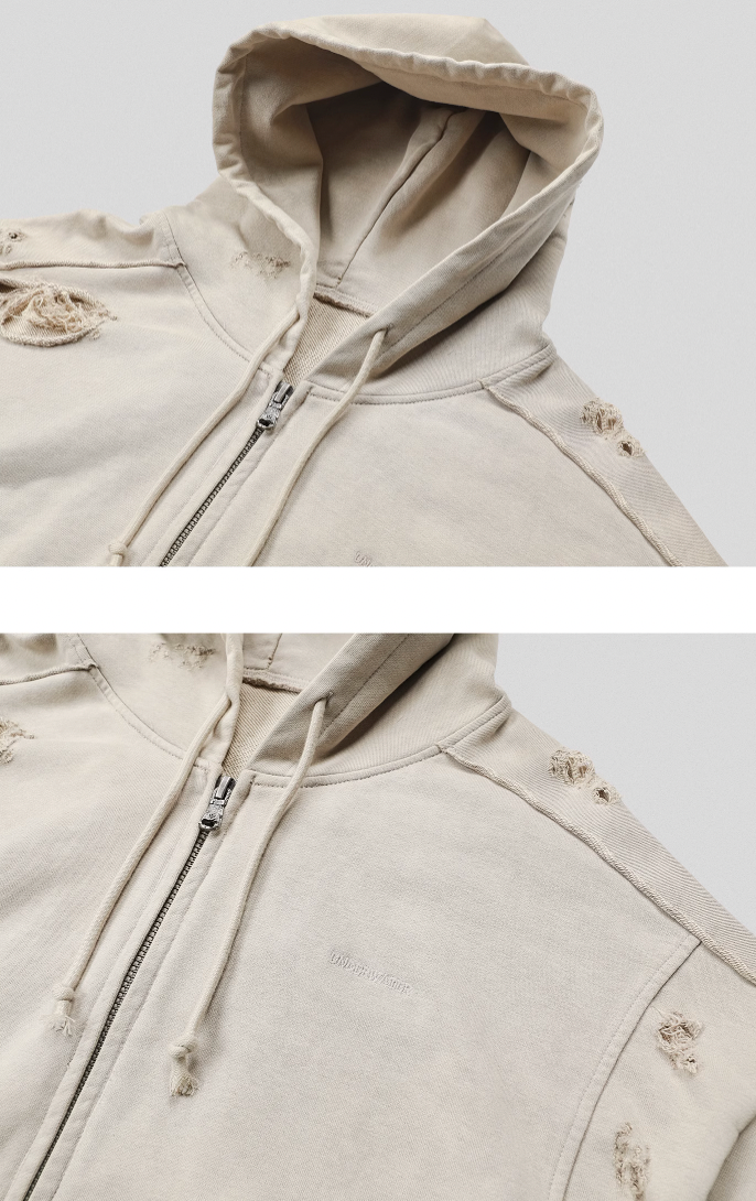 UNDERWATER Wasteland Distressed Zip Up Hoodie