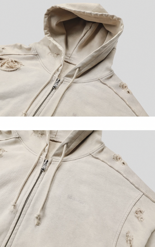 UNDERWATER Wasteland Distressed Zip Up Hoodie