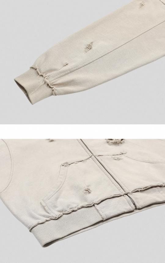 UNDERWATER Wasteland Distressed Zip Up Hoodie