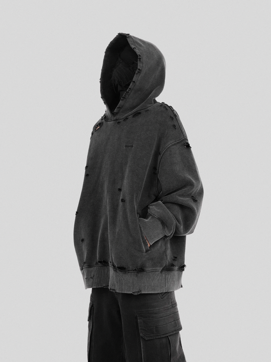 UNDERWATER Damaged Faded Logo Embroidered Hoodie