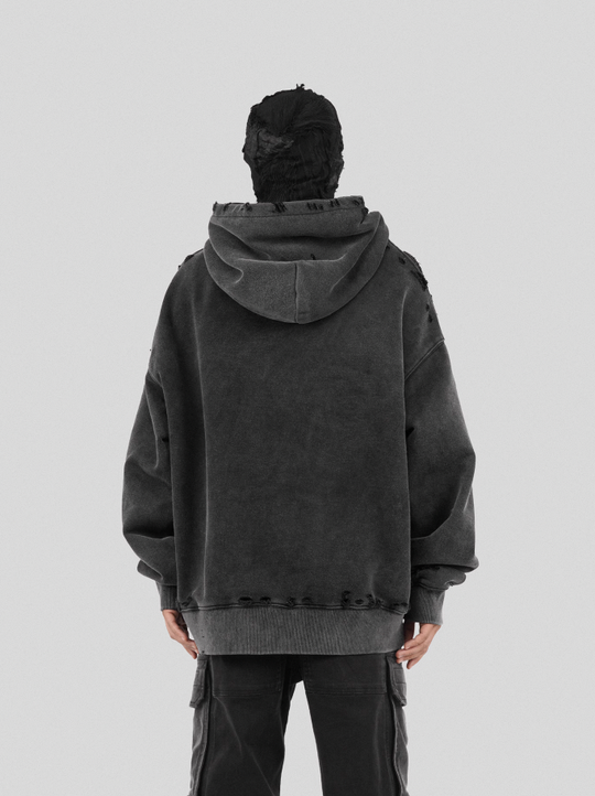 UNDERWATER Damaged Faded Logo Embroidered Hoodie