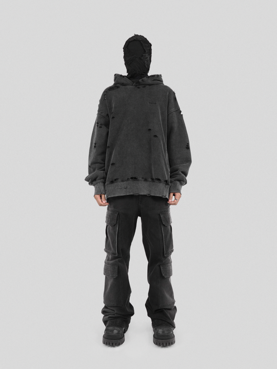 UNDERWATER Damaged Faded Logo Embroidered Hoodie