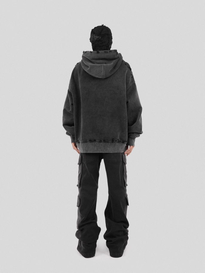 UNDERWATER Damaged Faded Logo Embroidered Hoodie