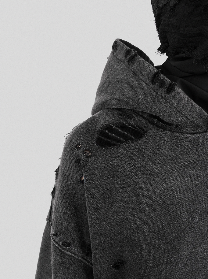 UNDERWATER Damaged Faded Logo Embroidered Hoodie