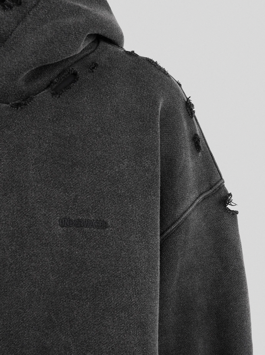 UNDERWATER Damaged Faded Logo Embroidered Hoodie