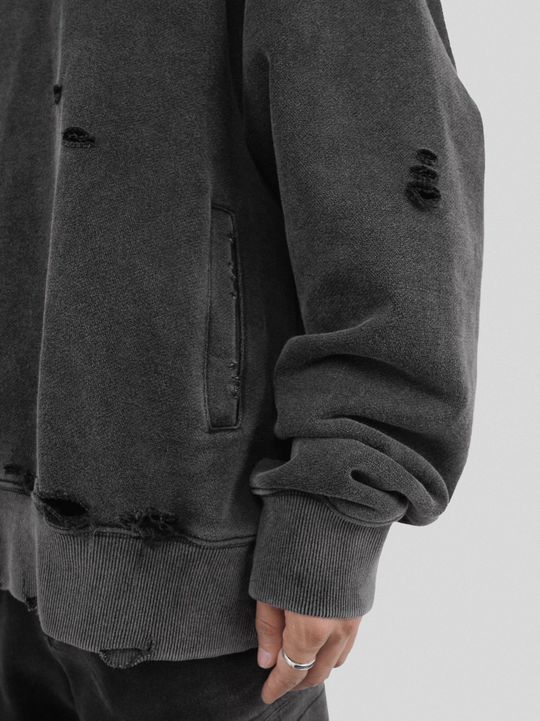 UNDERWATER Damaged Faded Logo Embroidered Hoodie