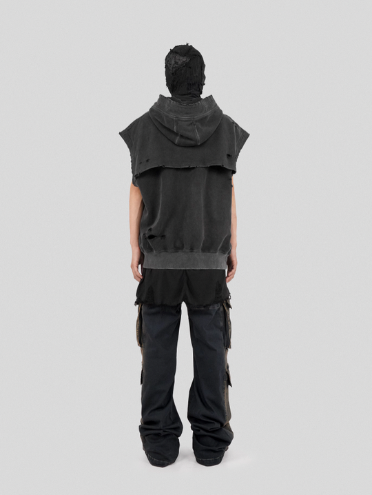 UNDERWATER Destruction Faded Spliced Sleeveless Hoodie