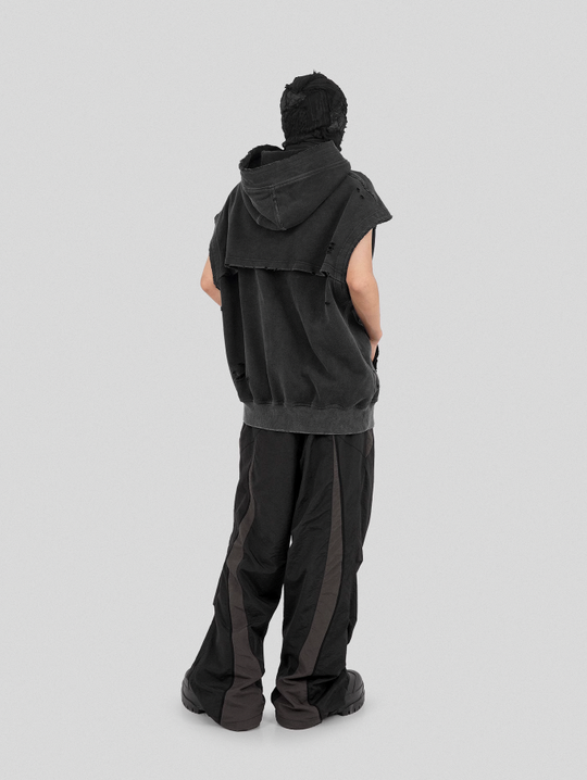 UNDERWATER Destruction Faded Spliced Sleeveless Hoodie