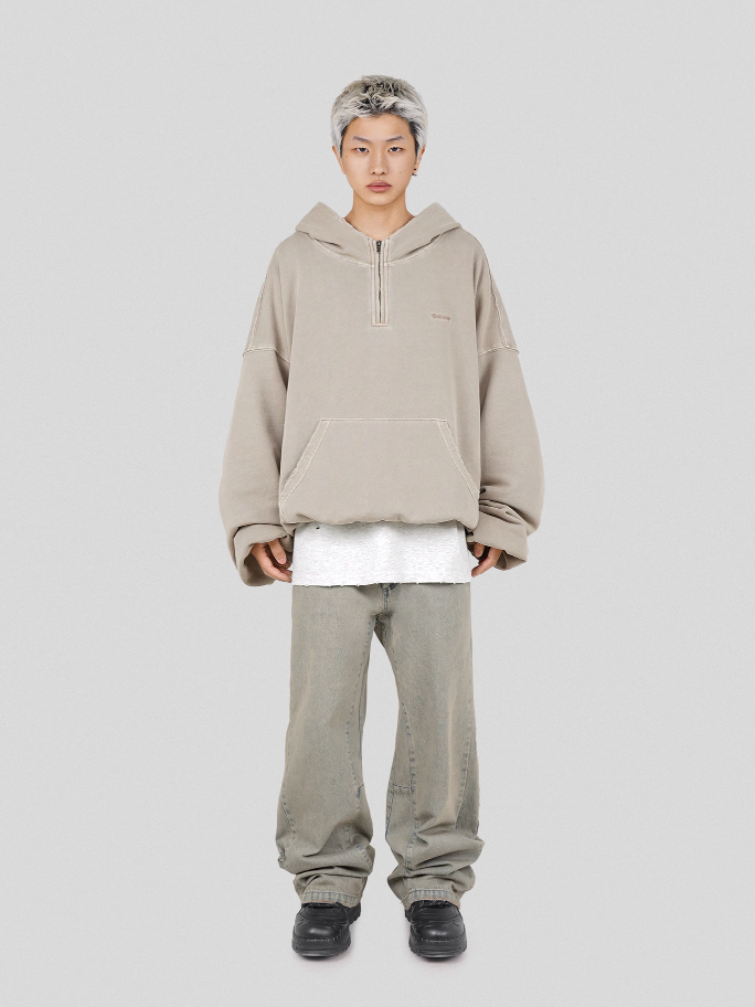 UNDERWATER Batik Elevated Half Zip Embroidery Hoodie