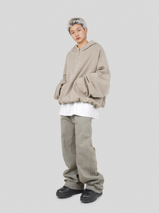 UNDERWATER Batik Elevated Half Zip Embroidery Hoodie