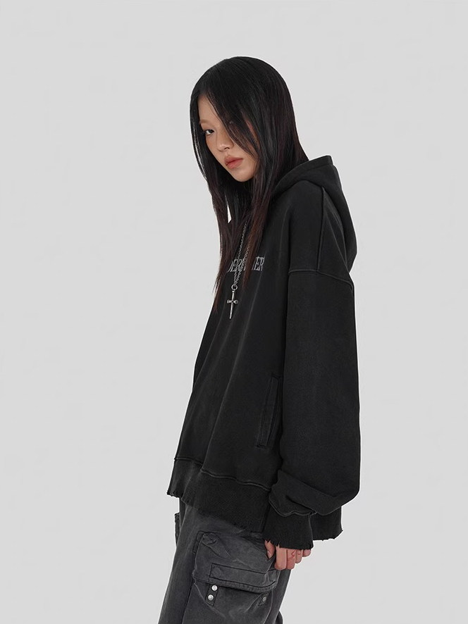 UNDERWATER Washed Destroyed Smoke Logo Print Hoodie