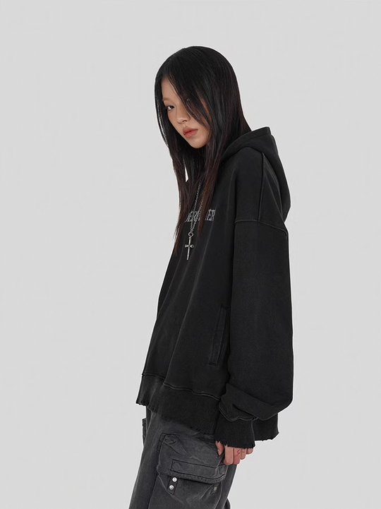 UNDERWATER Washed Destroyed Smoke Logo Print Hoodie