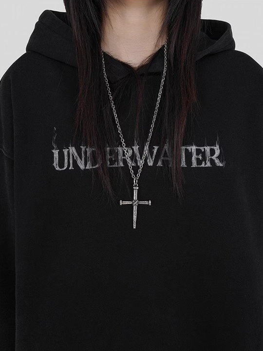 UNDERWATER Washed Destroyed Smoke Logo Print Hoodie