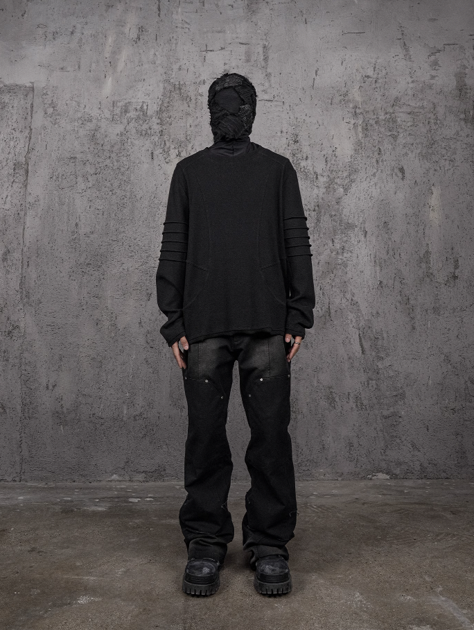 UNDERWATER Washed Pleated Deconstructed Patchwork Sweatshirt Black