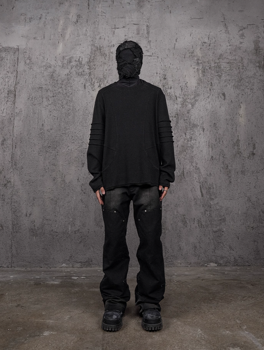 UNDERWATER Washed Pleated Deconstructed Patchwork Sweatshirt Black