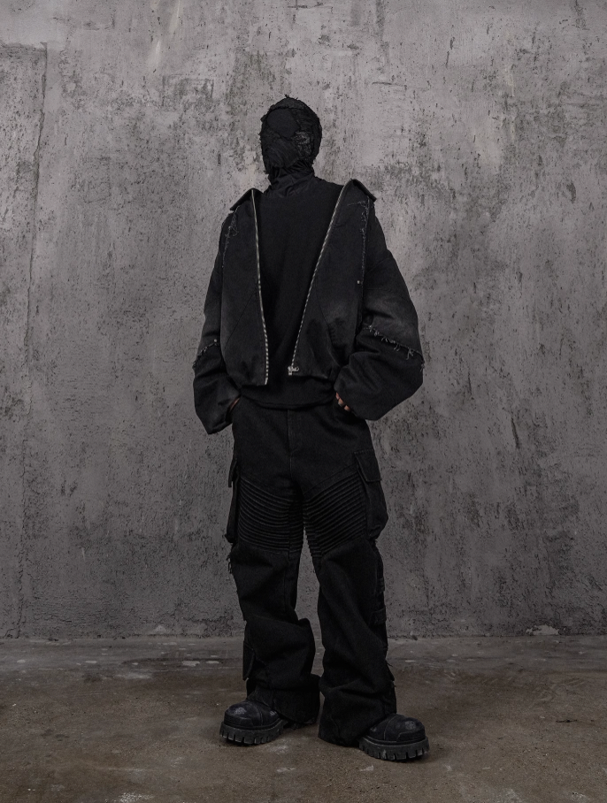 UNDERWATER Washed Pleated Deconstructed Patchwork Sweatshirt Black