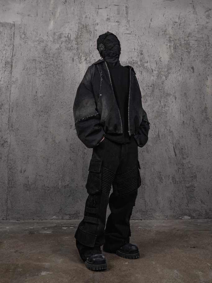 UNDERWATER Washed Pleated Deconstructed Patchwork Sweatshirt Black