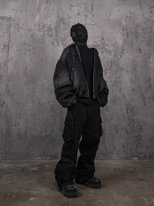 UNDERWATER Washed Pleated Deconstructed Patchwork Sweatshirt Black