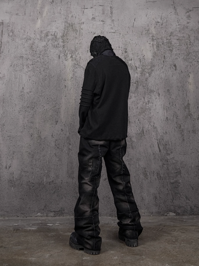 UNDERWATER Washed Pleated Deconstructed Patchwork Sweatshirt Black