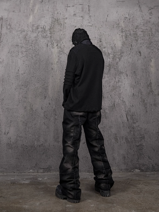 UNDERWATER Washed Pleated Deconstructed Patchwork Sweatshirt Black