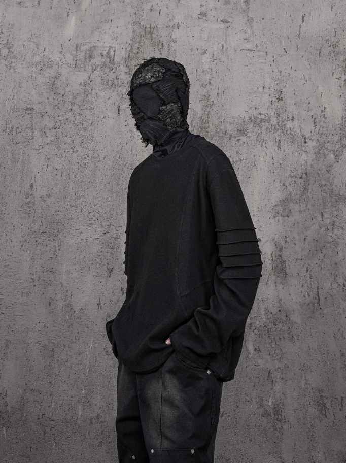 UNDERWATER Washed Pleated Deconstructed Patchwork Sweatshirt Black