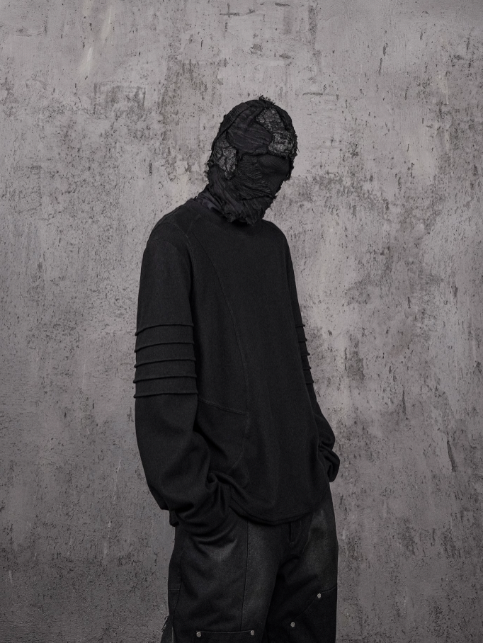 UNDERWATER Washed Pleated Deconstructed Patchwork Sweatshirt Black