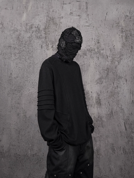 UNDERWATER Washed Pleated Deconstructed Patchwork Sweatshirt Black