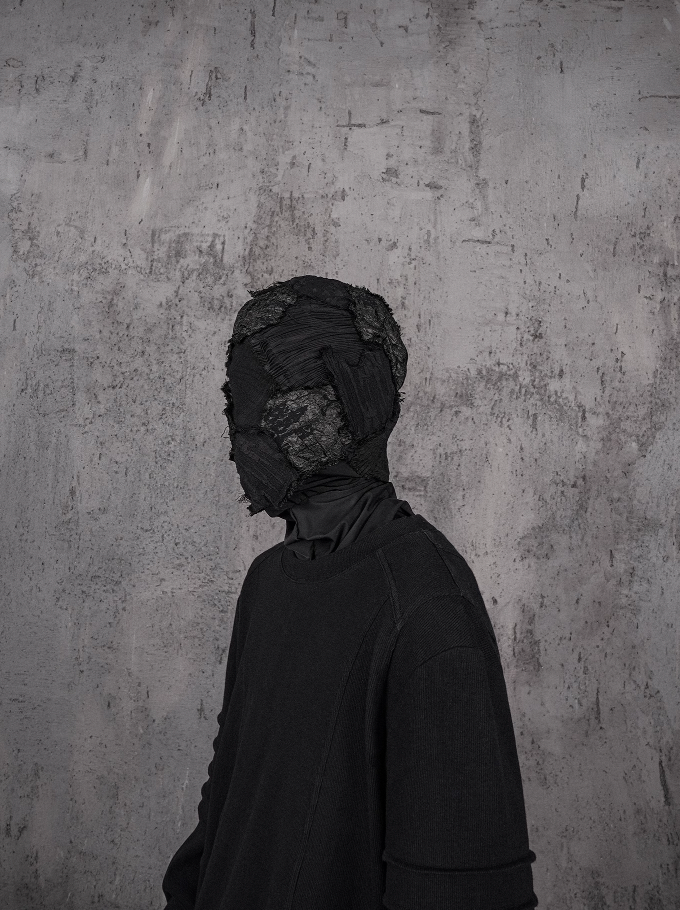 UNDERWATER Washed Pleated Deconstructed Patchwork Sweatshirt Black