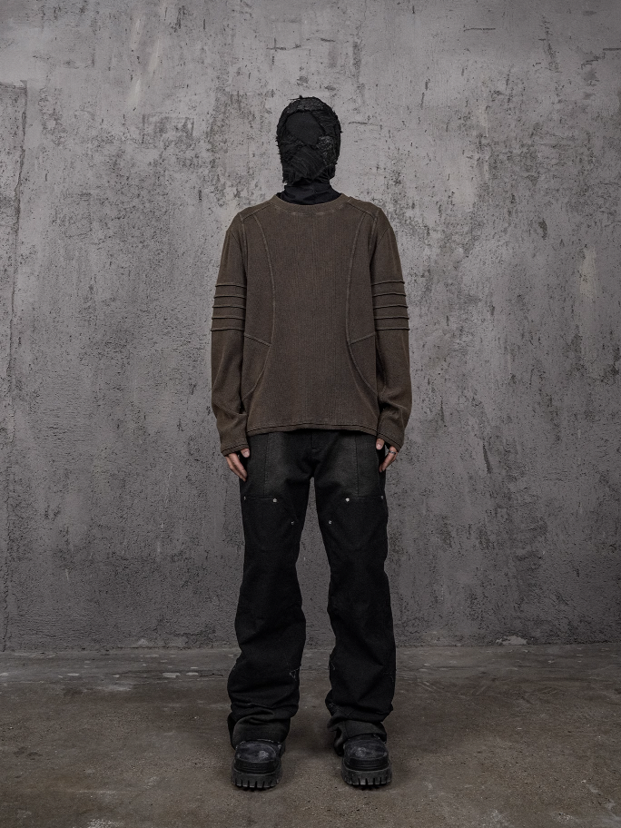 UNDERWATER Washed Pleated Deconstructed Patchwork Sweatshirt Brown