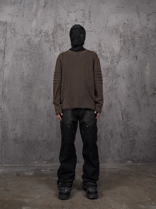 UNDERWATER Washed Pleated Deconstructed Patchwork Sweatshirt Brown