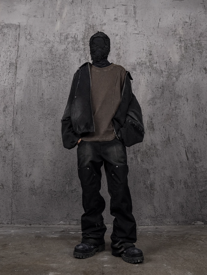 UNDERWATER Washed Pleated Deconstructed Patchwork Sweatshirt Brown