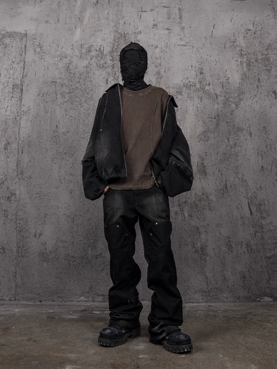 UNDERWATER Washed Pleated Deconstructed Patchwork Sweatshirt Brown