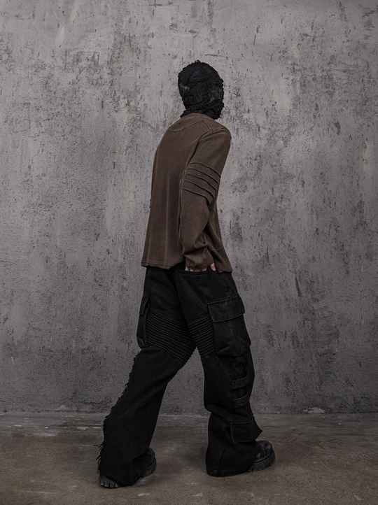 UNDERWATER Washed Pleated Deconstructed Patchwork Sweatshirt Brown