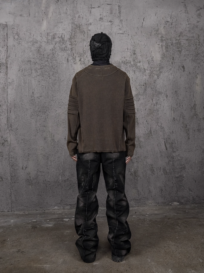 UNDERWATER Washed Pleated Deconstructed Patchwork Sweatshirt Brown