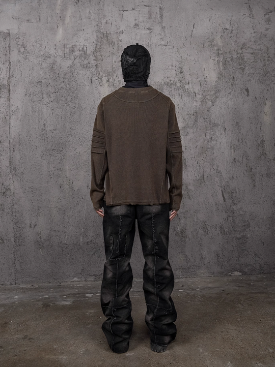 UNDERWATER Washed Pleated Deconstructed Patchwork Sweatshirt Brown