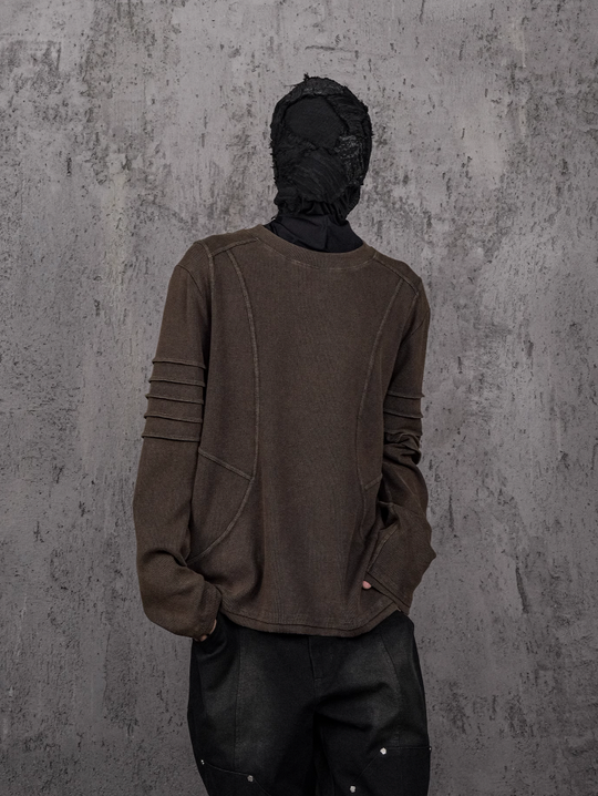 UNDERWATER Washed Pleated Deconstructed Patchwork Sweatshirt Brown