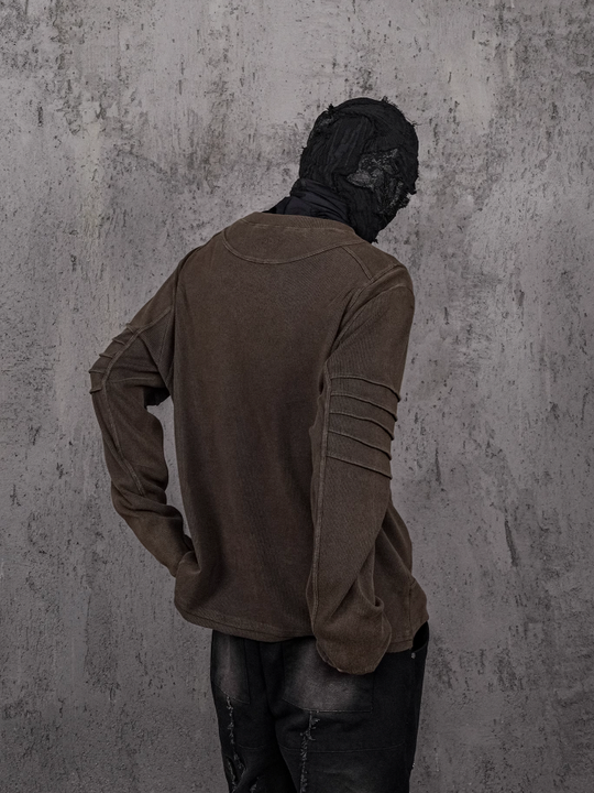 UNDERWATER Washed Pleated Deconstructed Patchwork Sweatshirt Brown