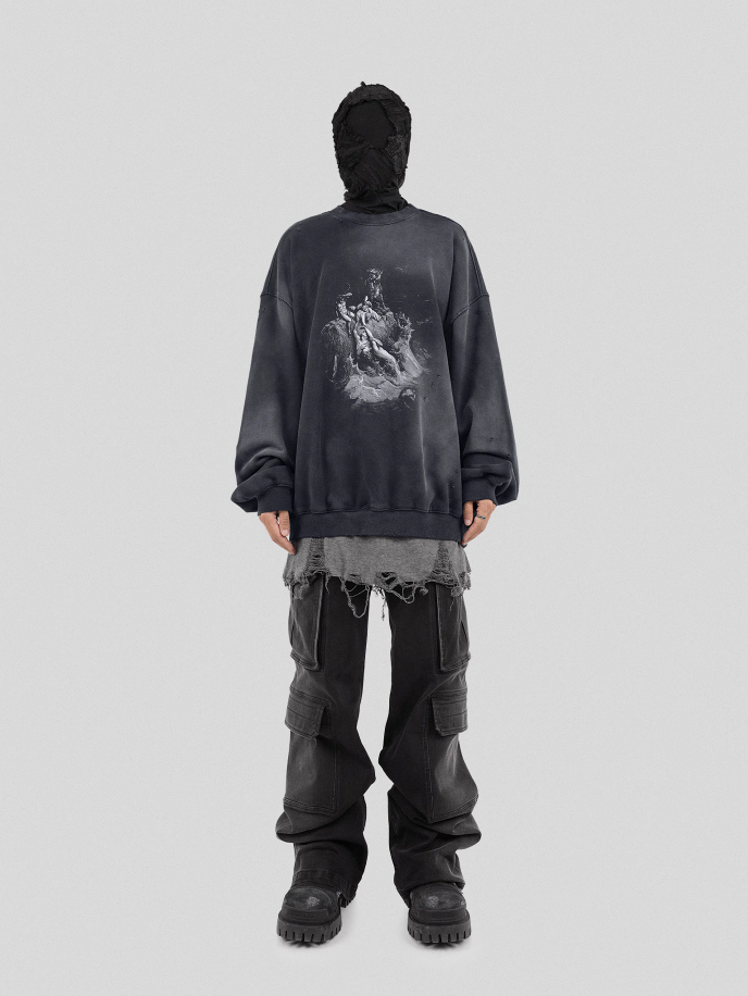 UNDERWATER Destruction The Deluge Faded Print Sweatshirt