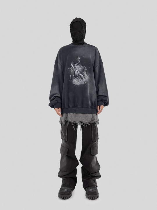 UNDERWATER Destruction The Deluge Faded Print Sweatshirt