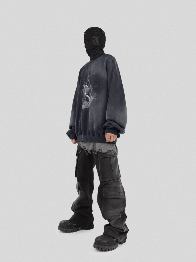 UNDERWATER Destruction The Deluge Faded Print Sweatshirt