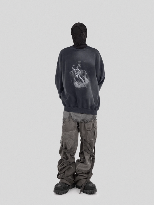 UNDERWATER Destruction The Deluge Faded Print Sweatshirt