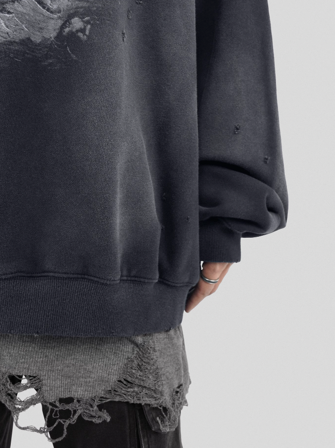 UNDERWATER Destruction The Deluge Faded Print Sweatshirt