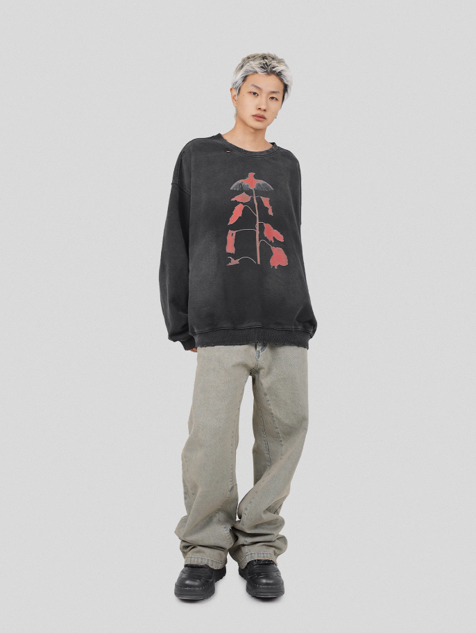 UNDERWATER Wormhole Destruction Alive Printed Faded Sweatshirt