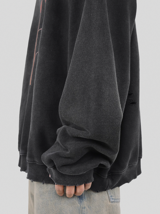 UNDERWATER Wormhole Destruction Alive Printed Faded Sweatshirt